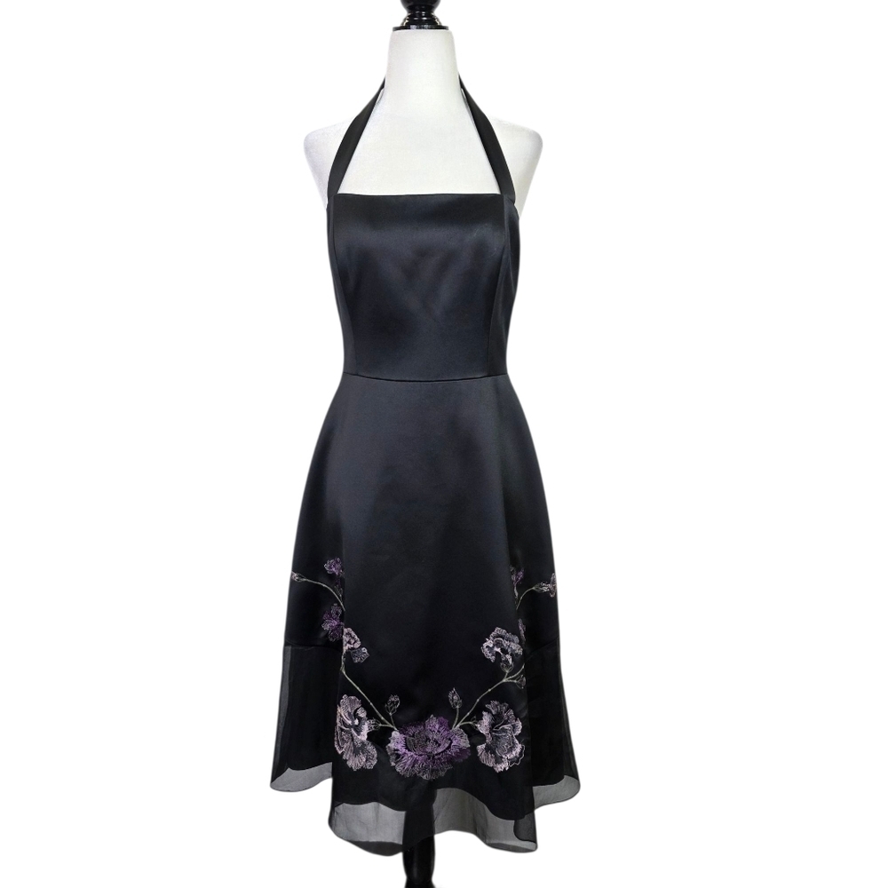 Laundry Shelly Segal Satin Halter Neck A-Line embroidered Midi Dress